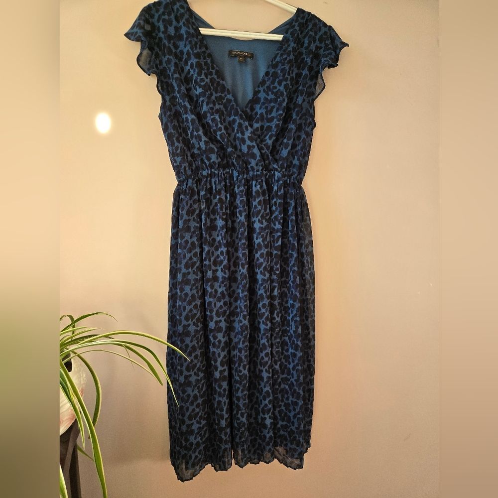 Banana Republic Blue Leopard Chiffon Midi Dress - Size XS